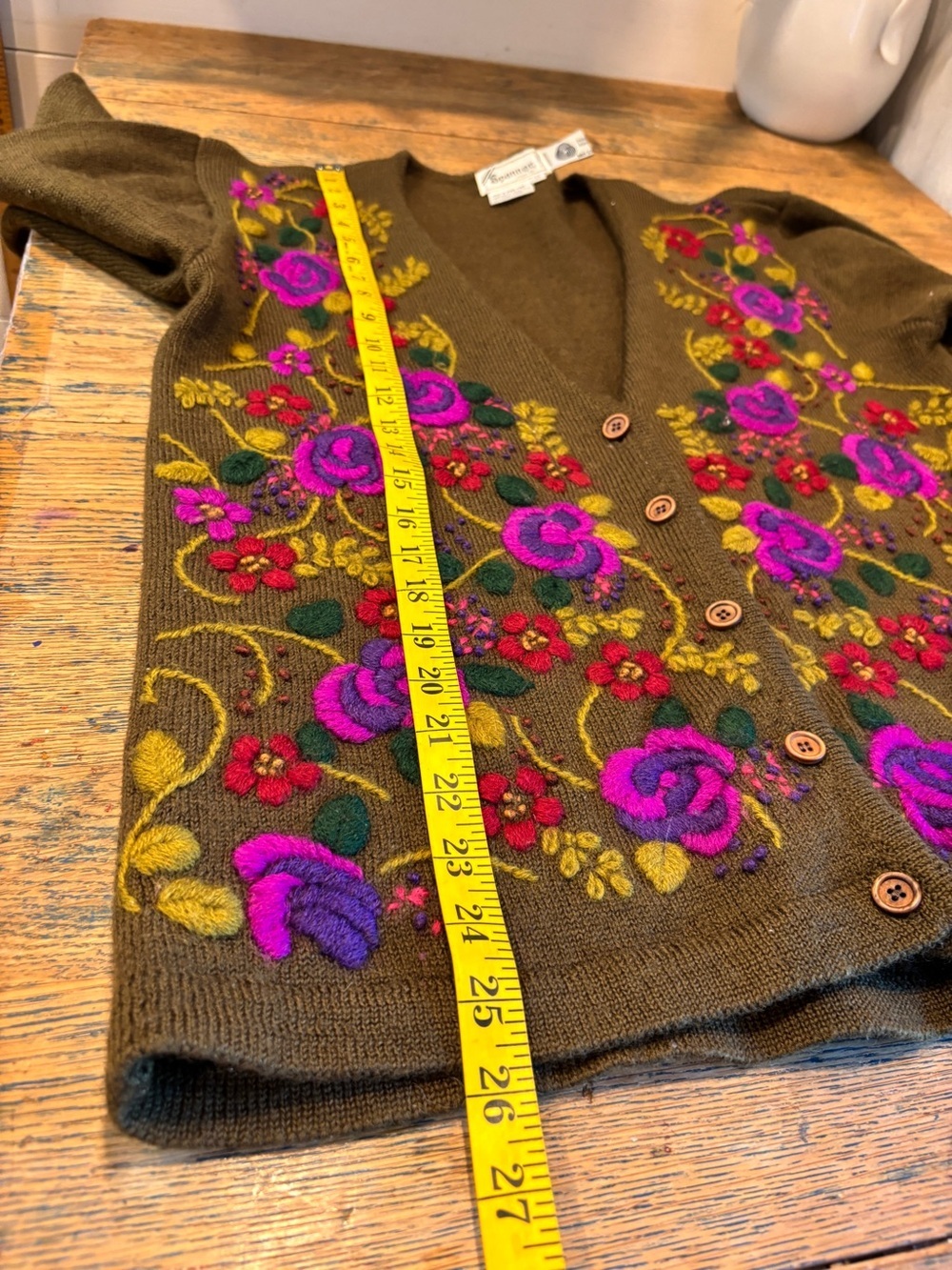 Spanner Imports Embroidered VINTAGE Cardigan – Olive Green – Size M - Picture 11 of 11